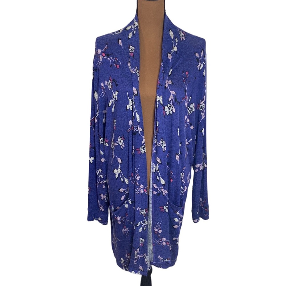 Lane Bryant plush knit floral longline pocketed kimono-style cardigan sz 22 / 24